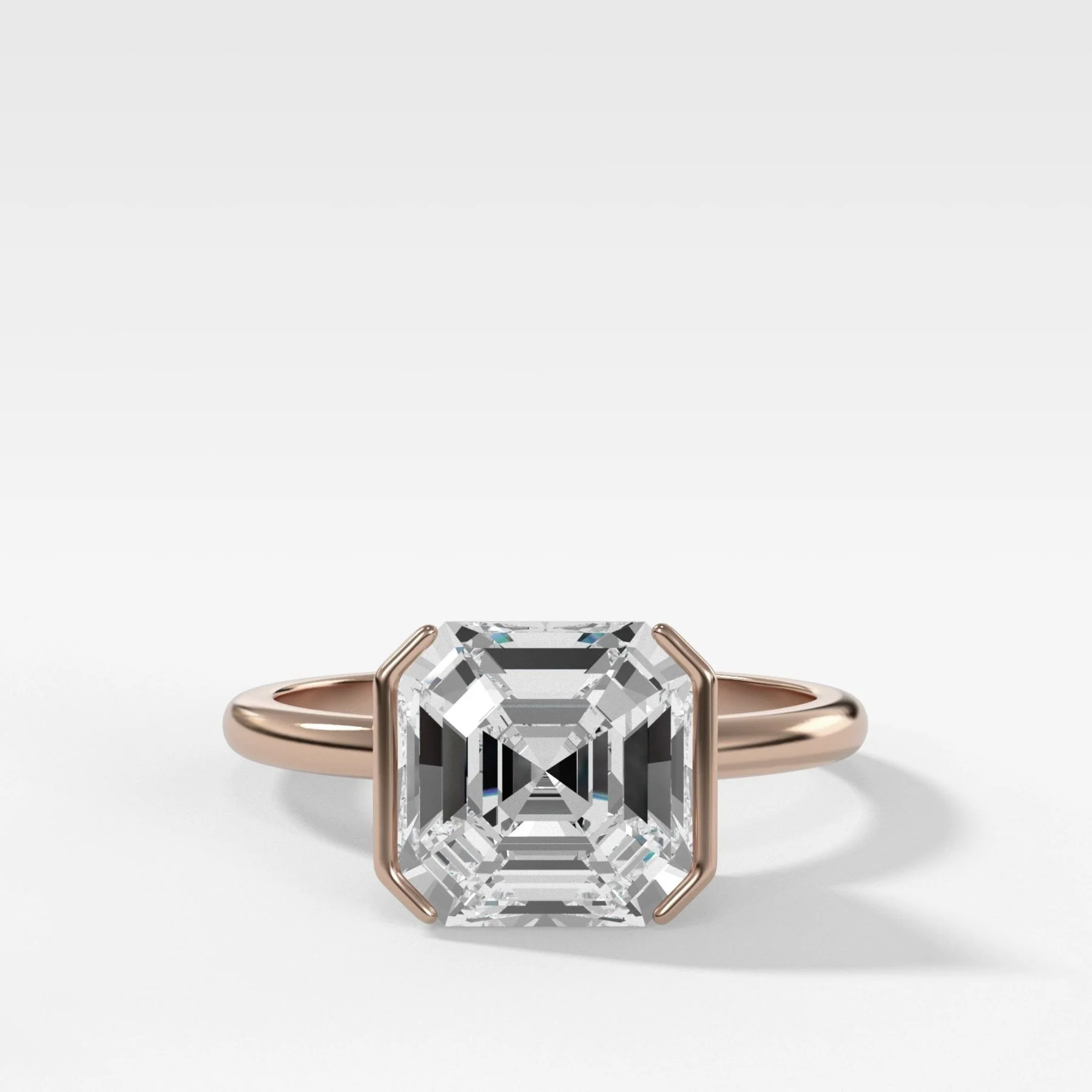 Half Bezel Solitaire Engagement Ring With Asscher Cut Diamond - Image 5