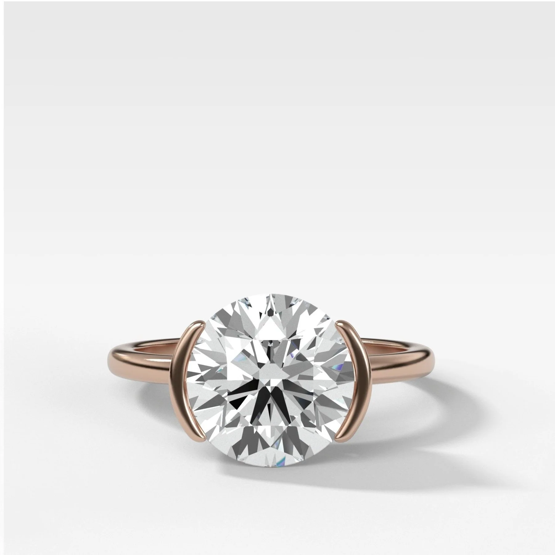 Half Bezel Solitaire Engagement Ring With Round Cut Diamond - Image 5