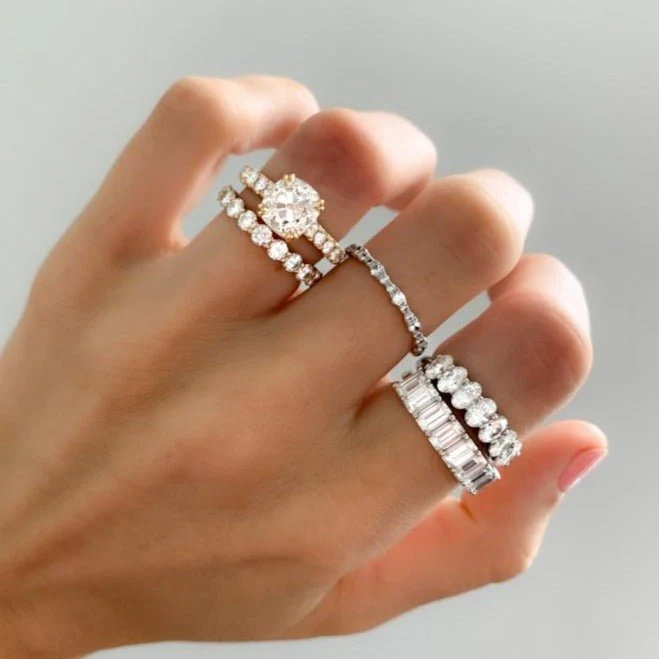 Shared Prong Wedding Band With Round Diamonds - Image 5