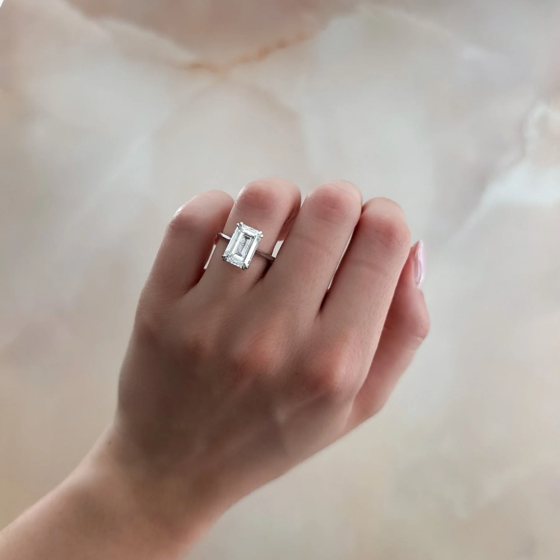 Signature Cathedral Solitaire Engagement Ring With Emerald Cut Diamond (North South) - Image 3