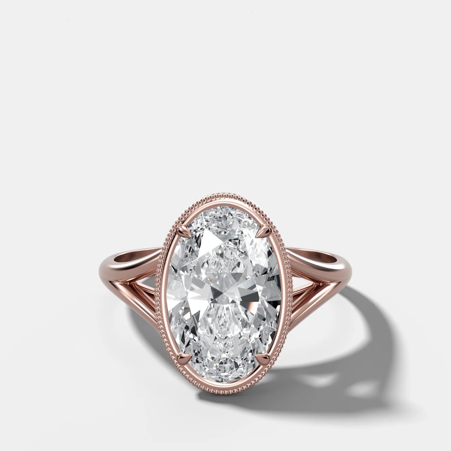 Split Shank Milgrain Bezel Engagement Ring with Oval Cut Diamond - Image 4